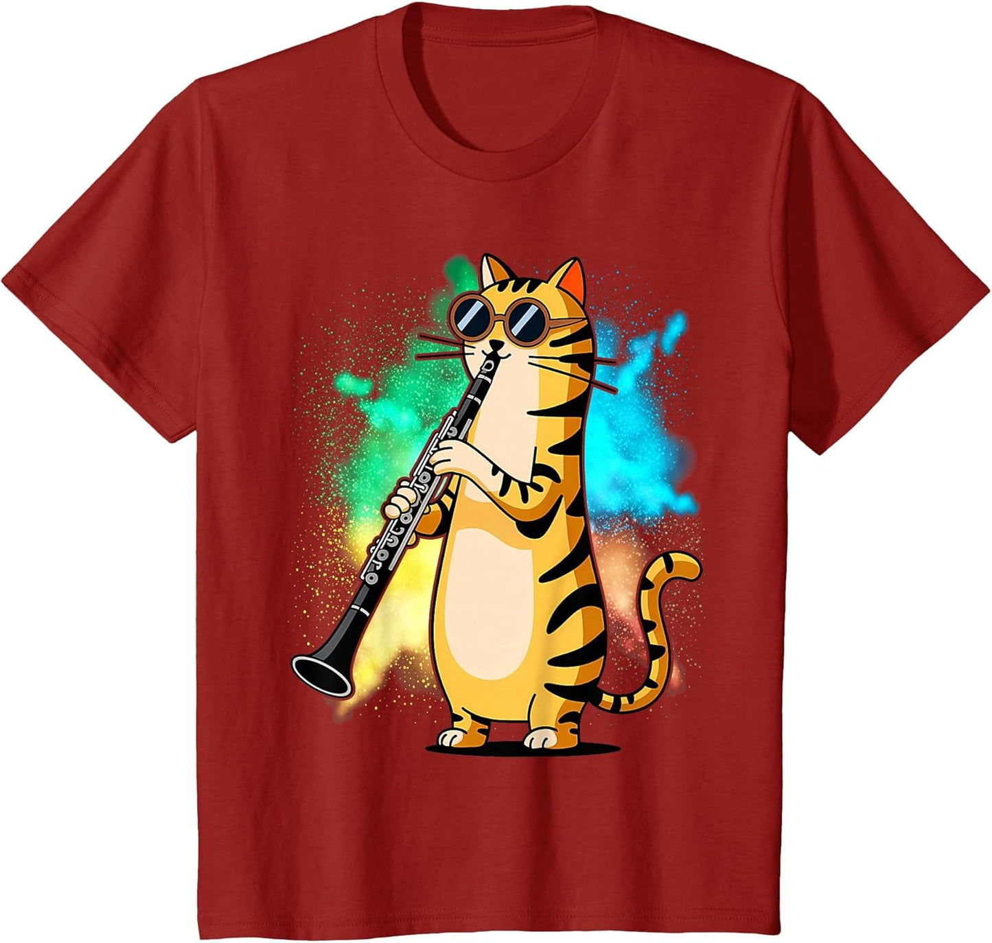 Cool Cat Playing The Clarinet Design Hippy Hipster Kitty