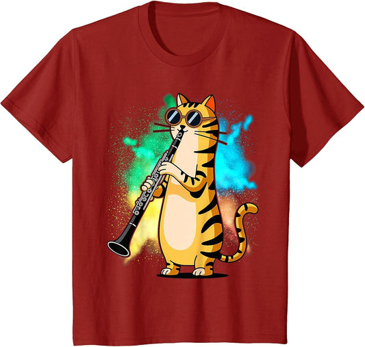 Cool Cat Playing The Clarinet Design Hippy Hipster Kitty