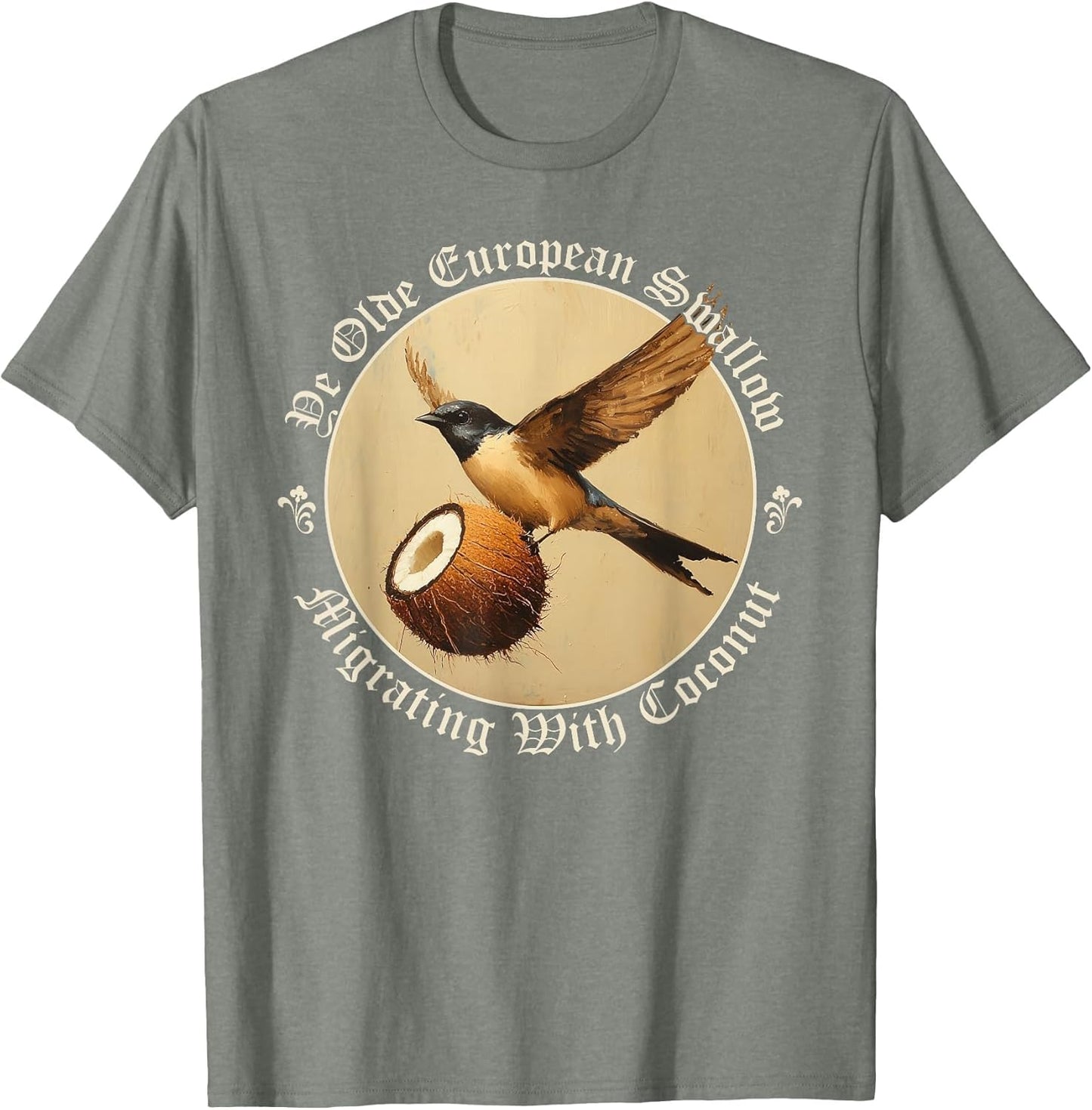 European Swallow Carrying Coconut, Funny Grail Meme Design