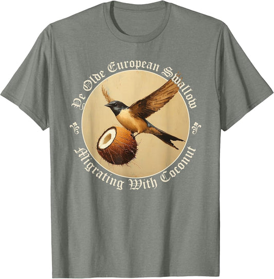 European Swallow Carrying Coconut, Funny Grail Meme Design