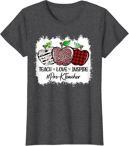 Teach Love Inspire Pre-k Teacher Apple Leopard Red Plain