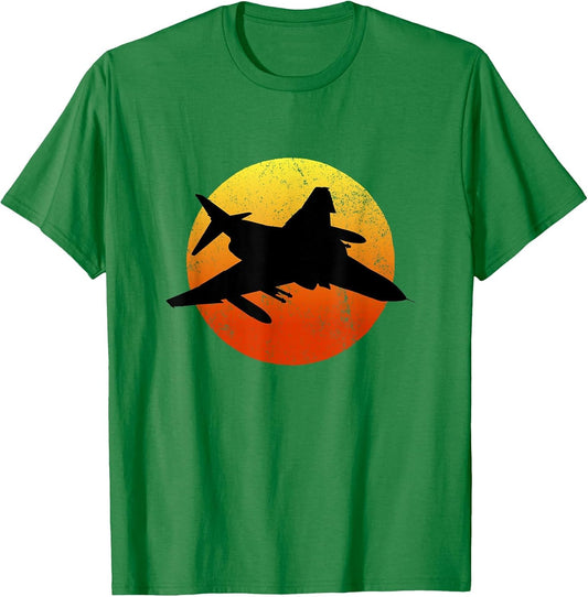 F-4 Phantom Silhouette Retro Sunset Military Jet Flying F4