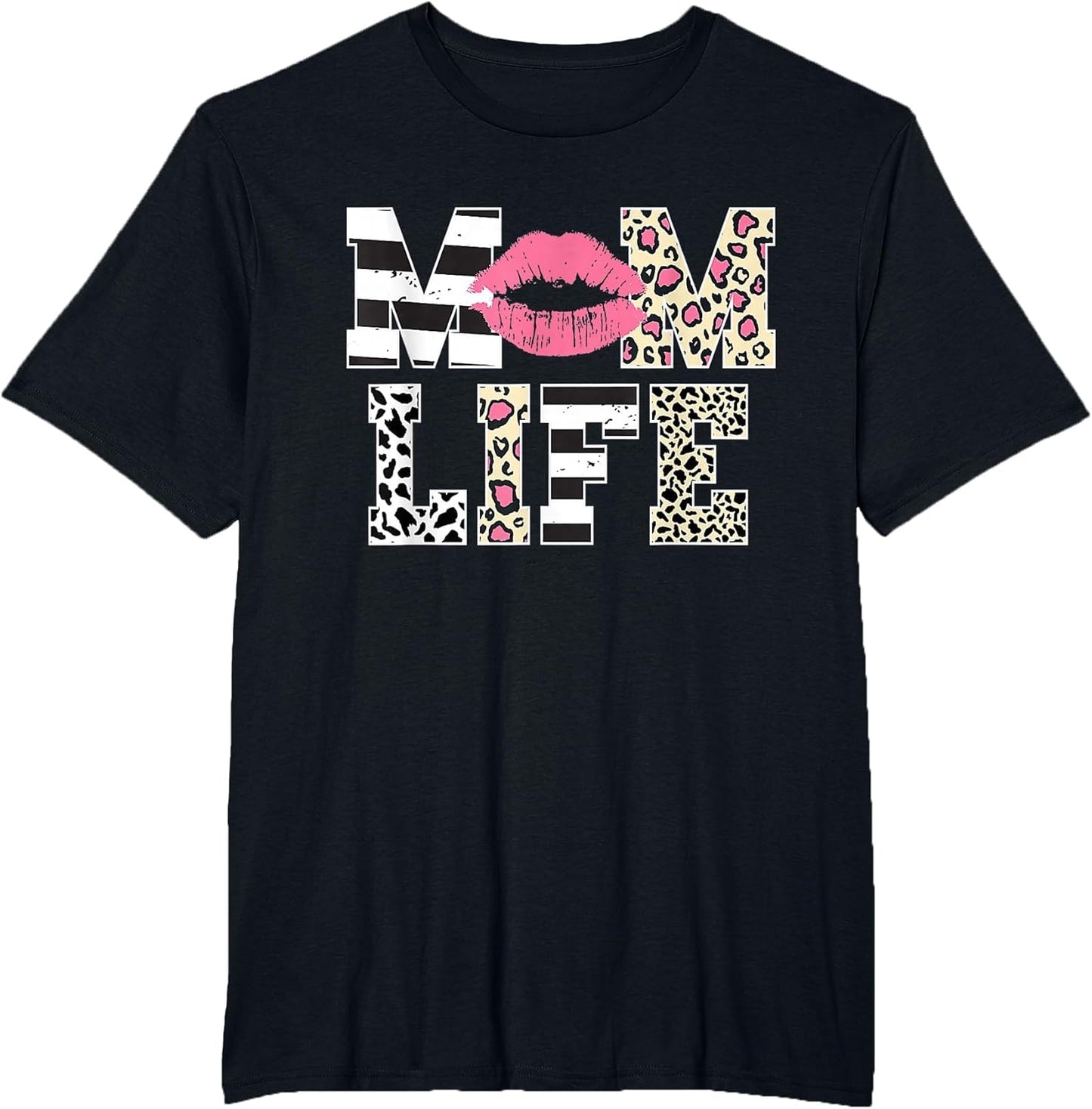 Mom Life Leopard Lips Stripe Graphic Funny Mother's Day