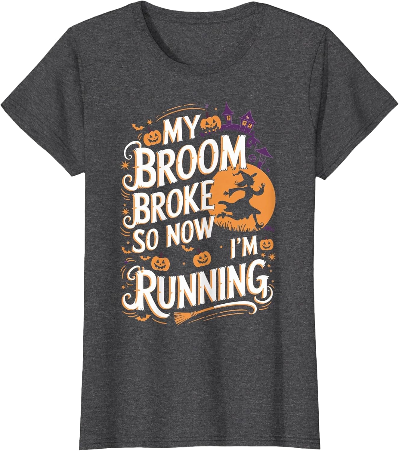 Witchy Humor Running Halloween Broomstick Vintage Fun