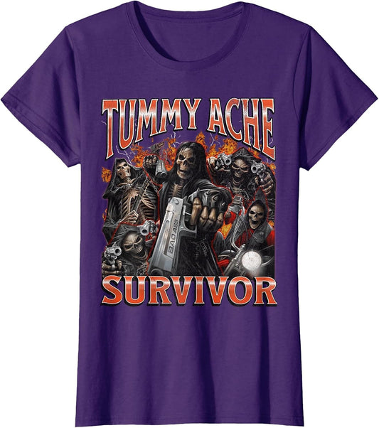 Tummy Ache Survivor Funny Hard Skeleton Meme Bootleg Graphic