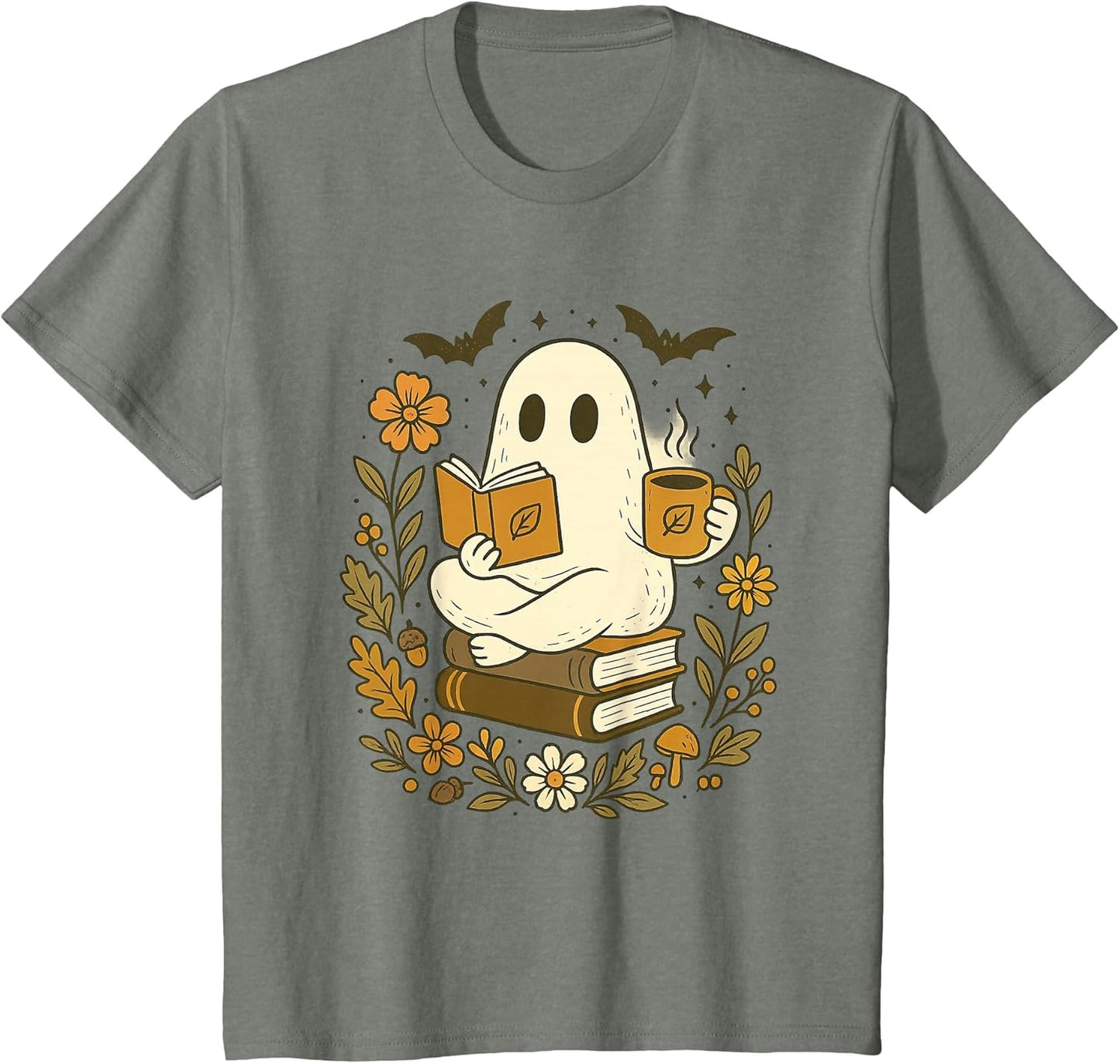 Bookish Ghost Reading with Coffee Cute Halloween