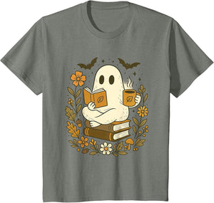 Bookish Ghost Reading with Coffee Cute Halloween