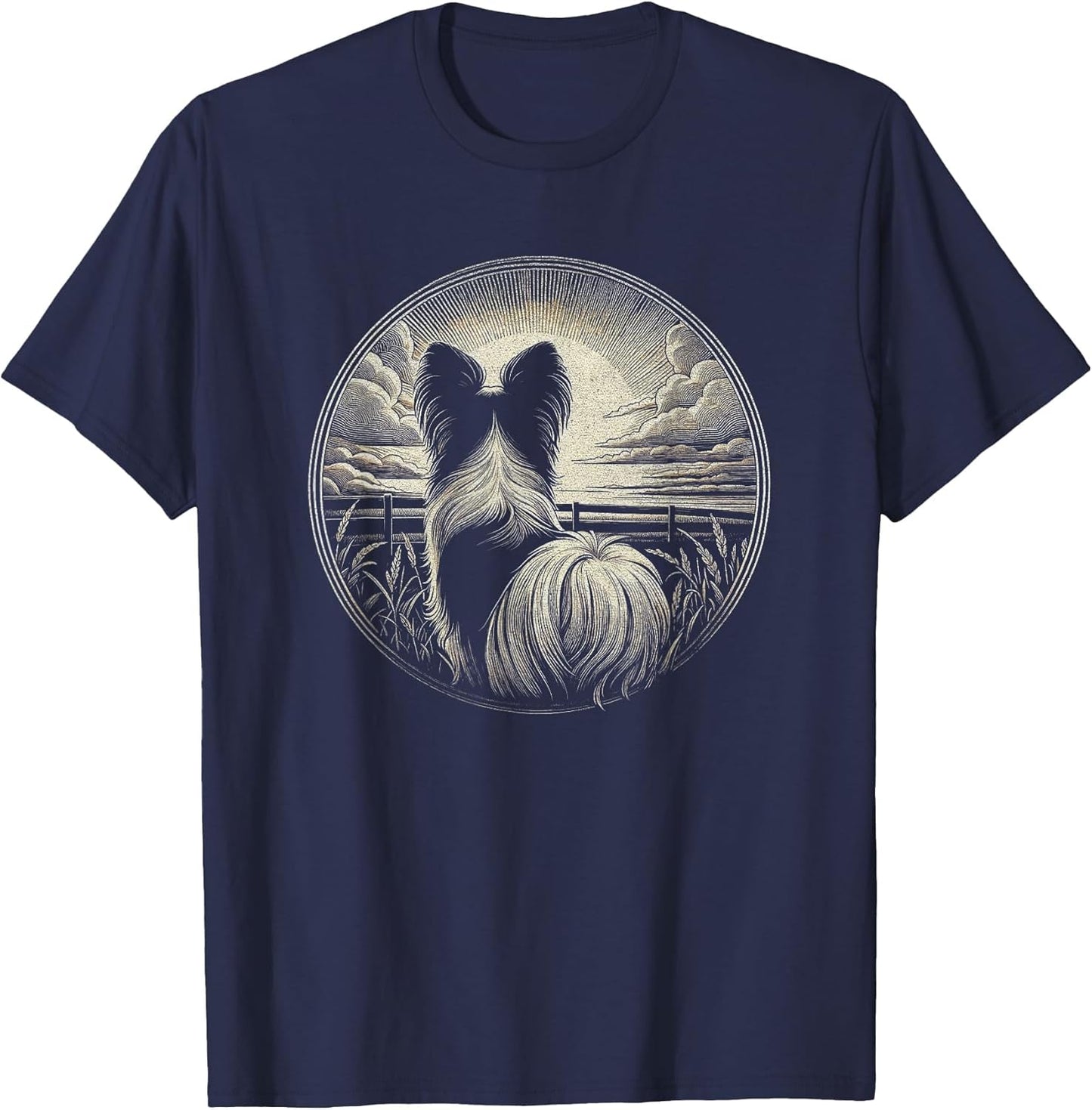 Vintage Papillon Dog Nature Scene Graphic Art Design