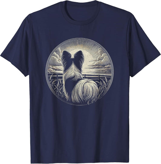 Vintage Papillon Dog Nature Scene Graphic Art Design