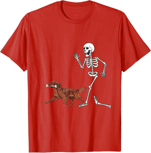 Funny Halloween Irish Setter and Skeleton