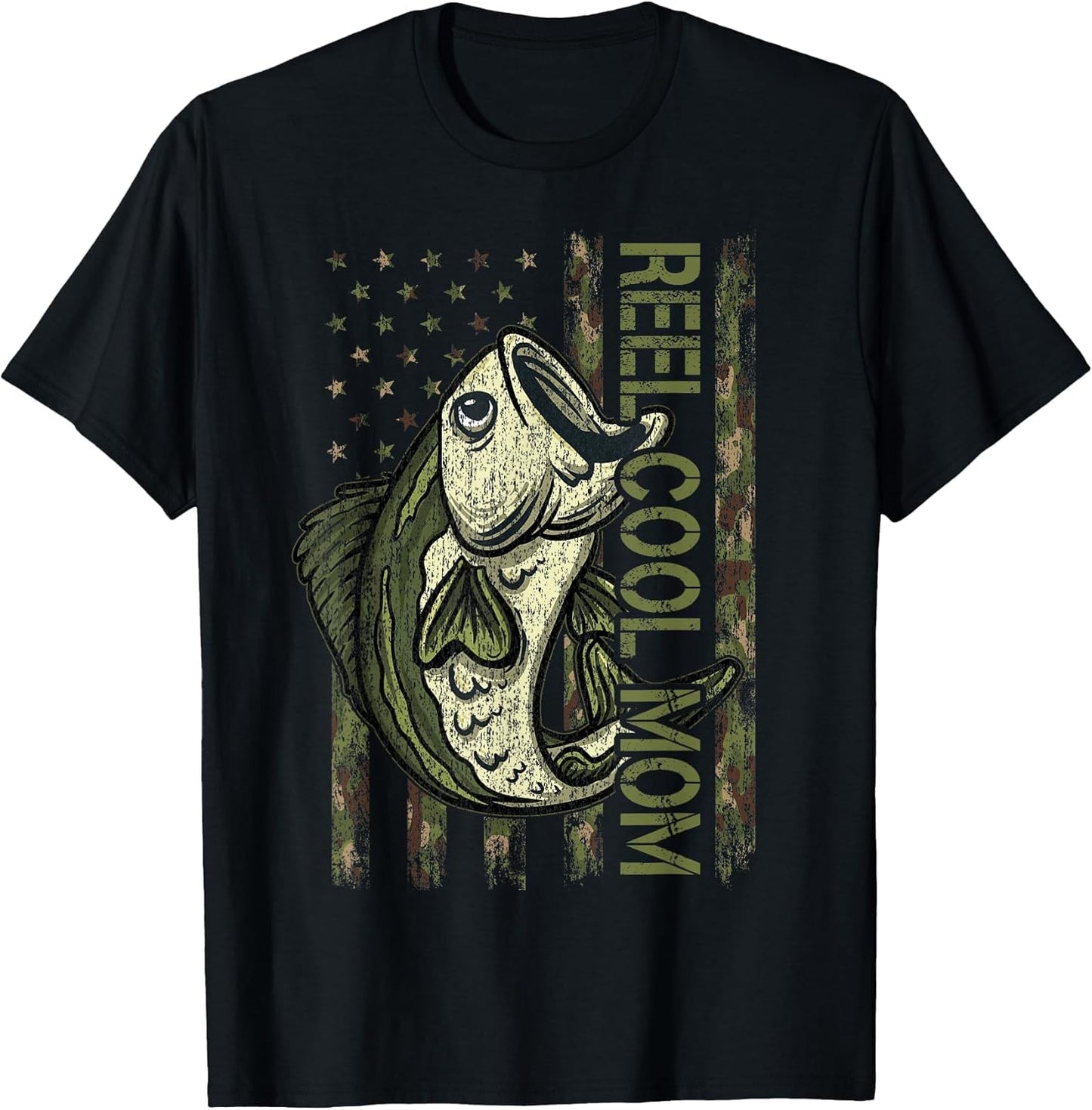 Reel Cool Mum American USA Flag Mom Reel Bass Vintage Camo