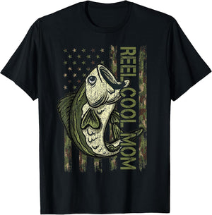 Reel Cool Mum American USA Flag Mom Reel Bass Vintage Camo