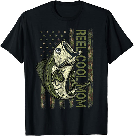 Reel Cool Mum American USA Flag Mom Reel Bass Vintage Camo