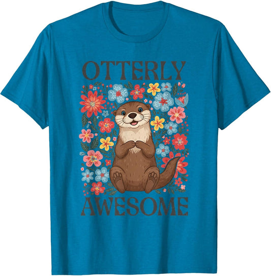 Otterly Awesome Cute Sea Otter Floral Flowers Funny Pun