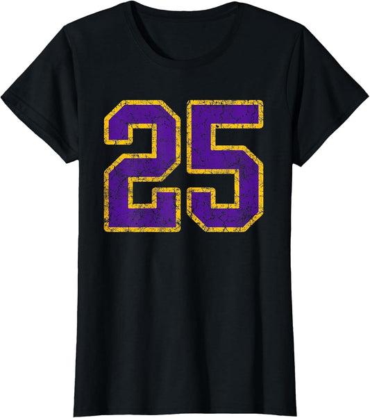 Purple Gold Number 25 Jersey Player Uniform #25 Grunge