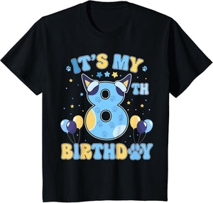 Kids Its My 8th Birthday Party Blue Dog Funny 8 Year Old Boy Girl