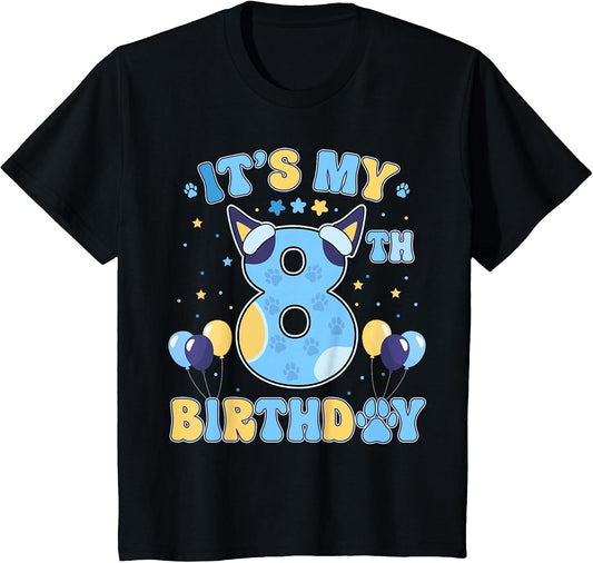 Kids Its My 8th Birthday Party Blue Dog Funny 8 Year Old Boy Girl