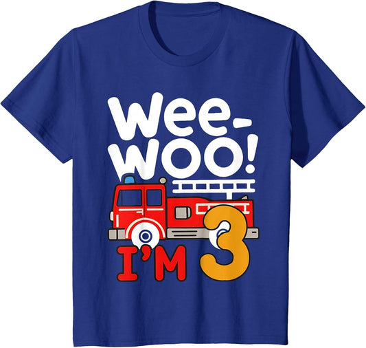 Kids 3rd Birthday Fire Truck Wee-Woo 3 Year Old Firefighter Boy