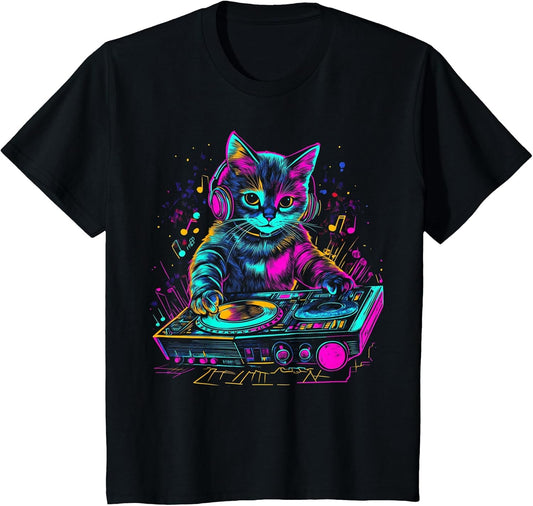 Cat DJ Techno EDM Rave Cool Graphic Cat Lover Kids Boys