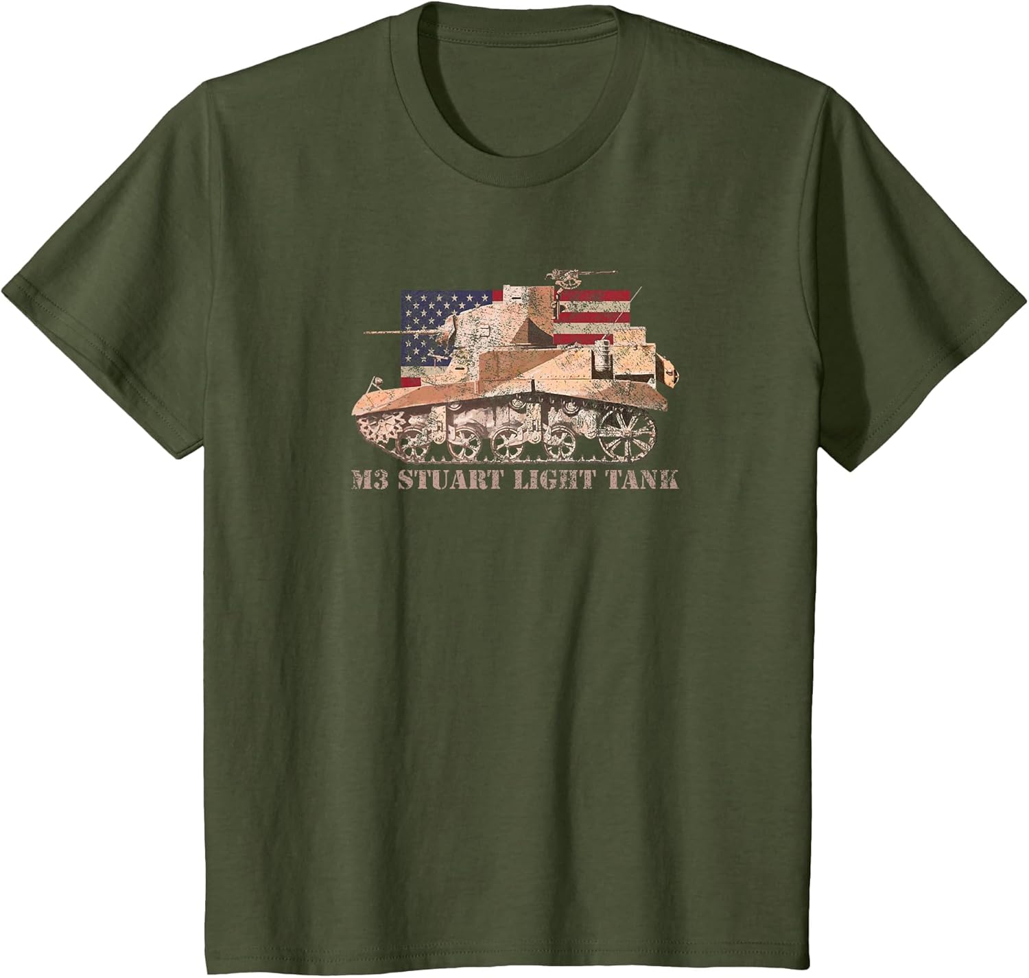 M3 Stuart Light Tank WW2 Gift US Flag Distressed