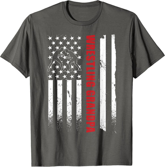 Wrestling Grandpa Apparel Wrestling Grandson American Flag