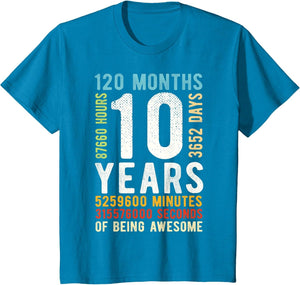 10th Birthday 10 Years Old Vintage Retro 120 Months