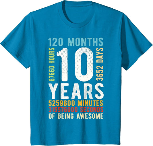 10th Birthday 10 Years Old Vintage Retro 120 Months