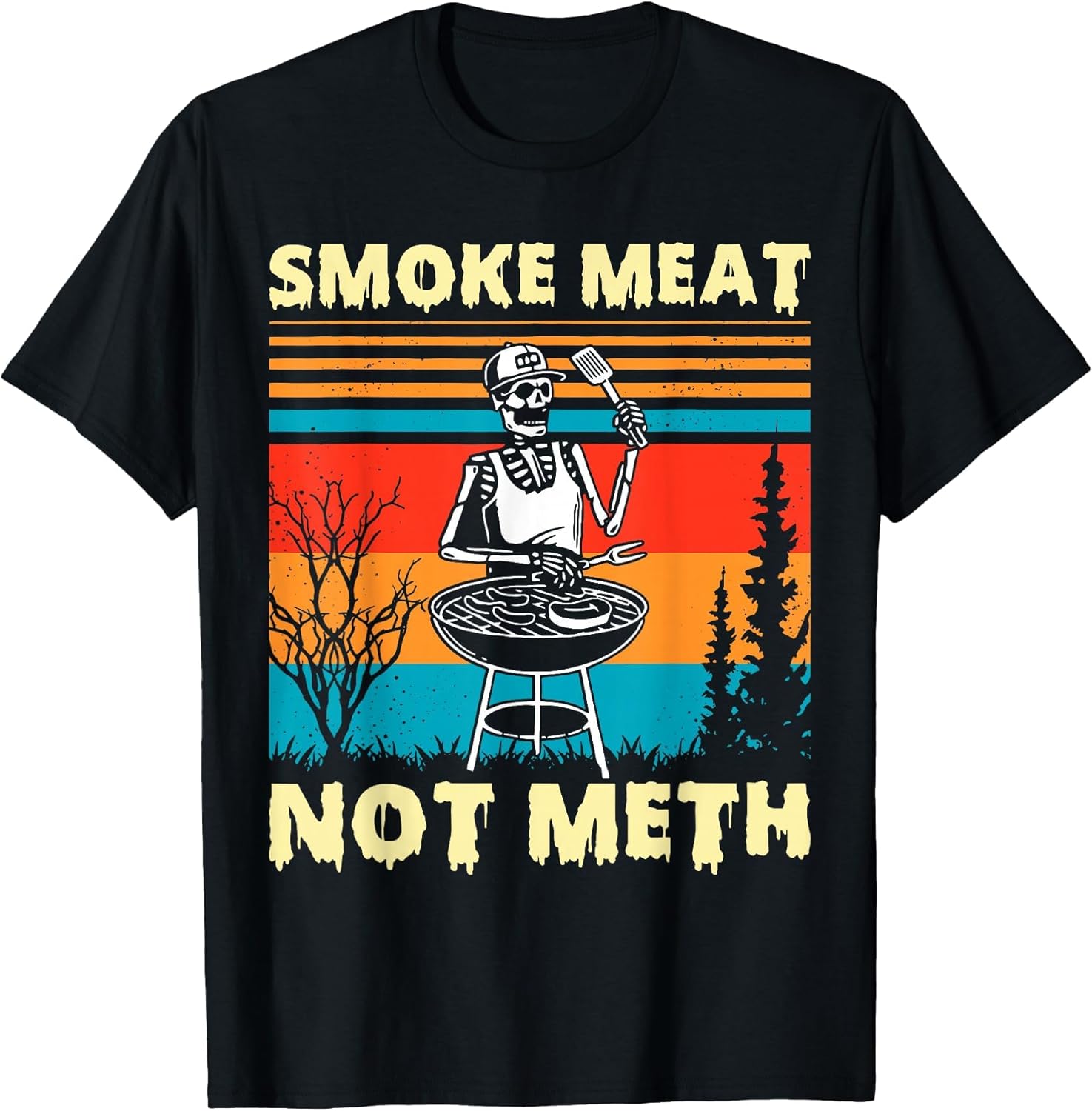 Vintage Smoke Meat Not Meth Skeleton Funny Barbecue Grilling