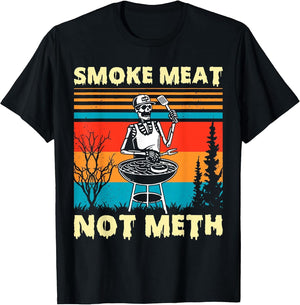 Vintage Smoke Meat Not Meth Skeleton Funny Barbecue Grilling