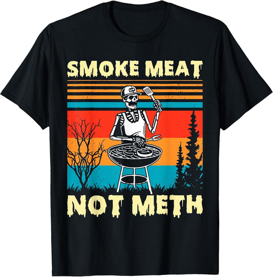 Vintage Smoke Meat Not Meth Skeleton Funny Barbecue Grilling