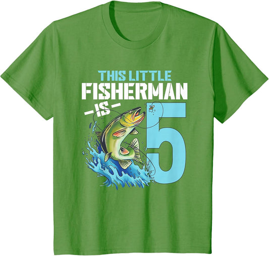 Kids Fishing Birthday Shirt 5 Year Old Boy Fisher 5th Bday Kids