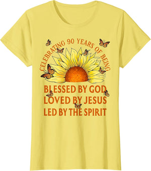 Blessed by God for 90 Years Yellow Sunflower Christian