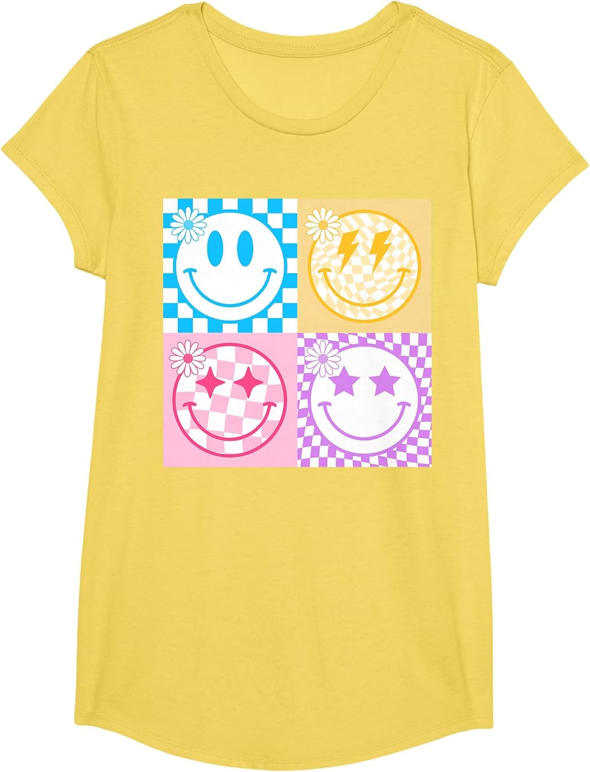 Retro Happy Smile Face Checkered Pattern Vibes Trendy Girls