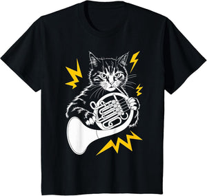 Musik Cat Playing French Horn Instrument on Cat Hornist