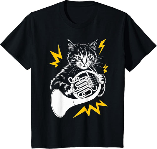 Musik Cat Playing French Horn Instrument on Cat Hornist