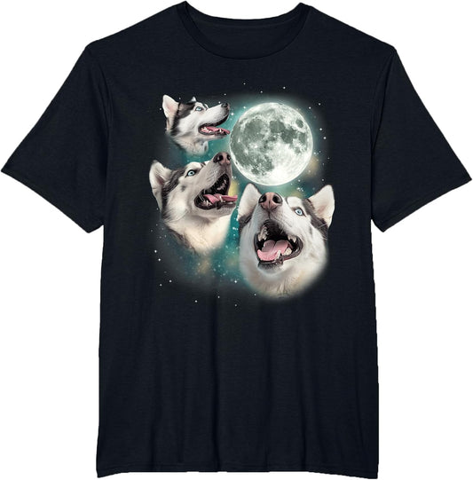 Three Siberian Huskys | 3 Arctic Dogs Howling Under The Moon
