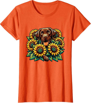 Happy Brown Labrador Retriever Chocolate Lab Mom Sunflower