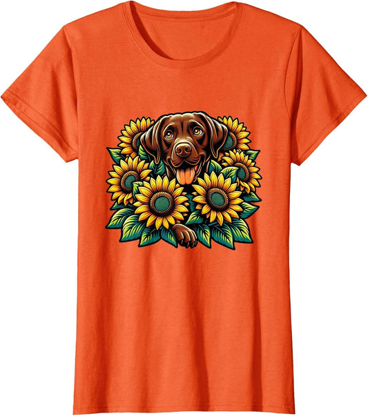 Happy Brown Labrador Retriever Chocolate Lab Mom Sunflower
