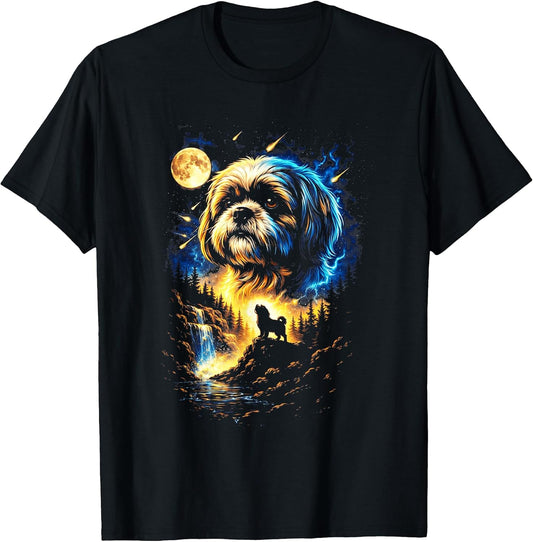 Shih Tzu Howling to The Moon Vintage 90s Funny Dog Graphic