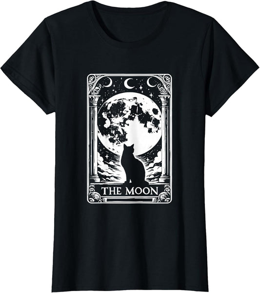 Witchy Cat Vintage Halloween Gothic The Moon Tarot Card