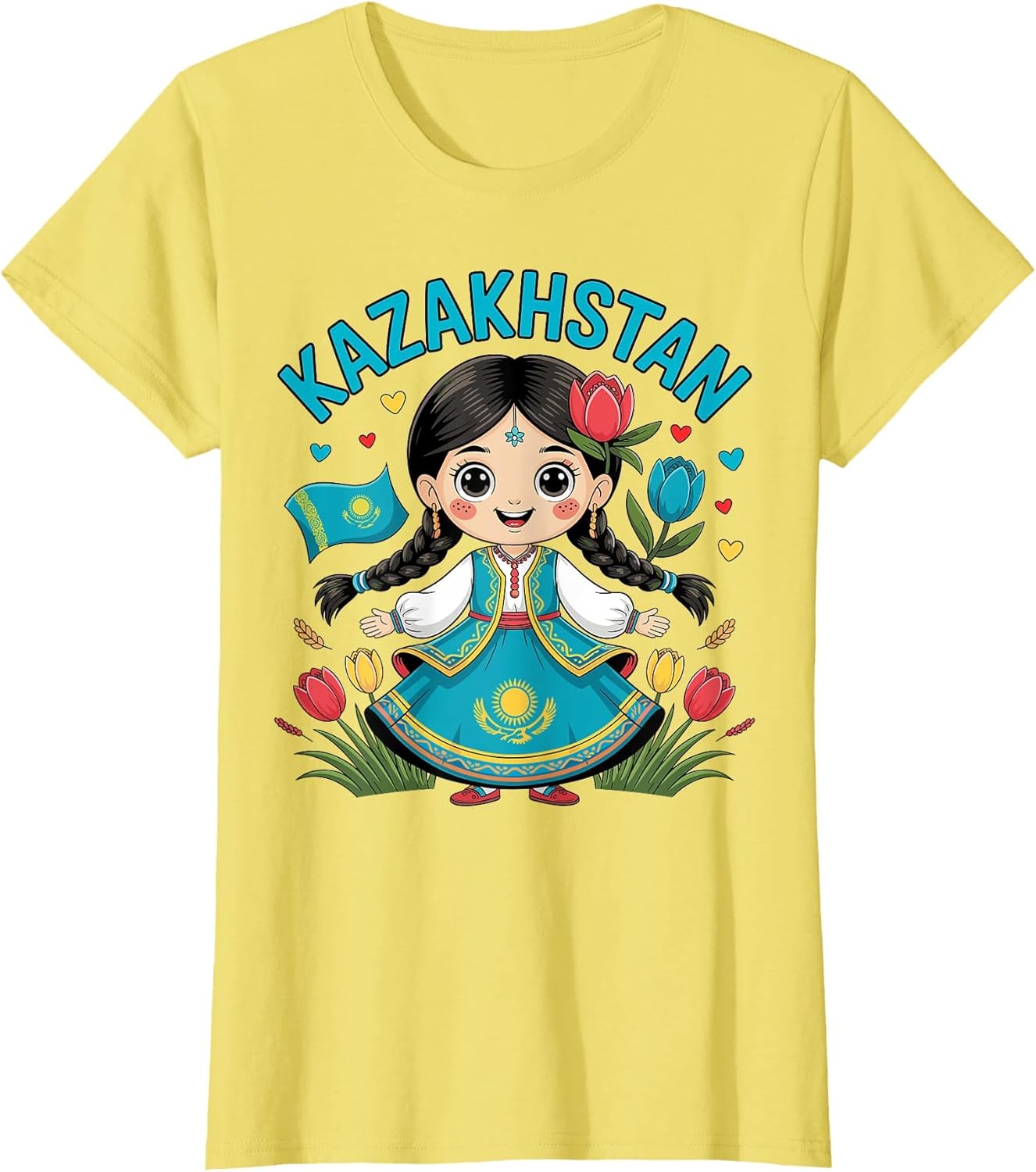 Cute Kazakh Girl in Traditional Blue Dress for Kids