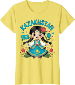 Cute Kazakh Girl in Traditional Blue Dress for Kids