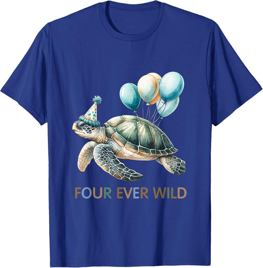 4th Birthday 4 Years Old Four Ever Wild Turtle Animal Kids