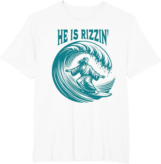 He is Rizzin Christian Jesus Surfing Funny Retro Vintage