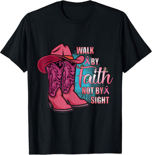 Walk by Faith Not by Sight Awareness Breast Cancer Boot Pink