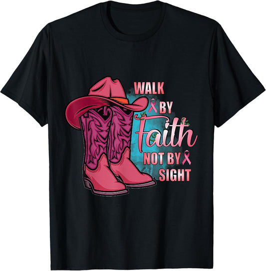 Walk by Faith Not by Sight Awareness Breast Cancer Boot Pink