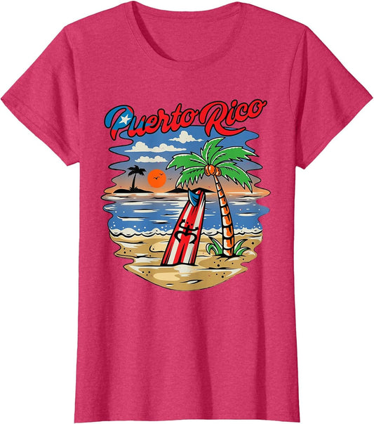 Puerto Rico Beach Puerto Rican Flag Retro Vintage 70s Sunset