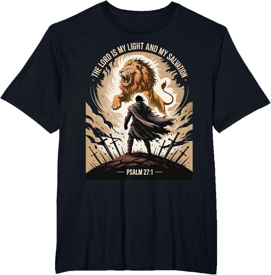 Christian Gothic Warrior Bible Verse Psalm 27:1 Lion Design