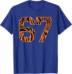 Number 67 in Orange Tiger Print Fanwear Sports Jersey Player