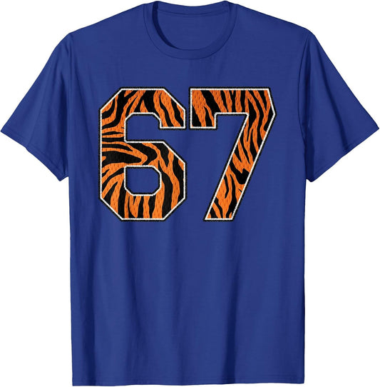 Number 67 in Orange Tiger Print Fanwear Sports Jersey Player